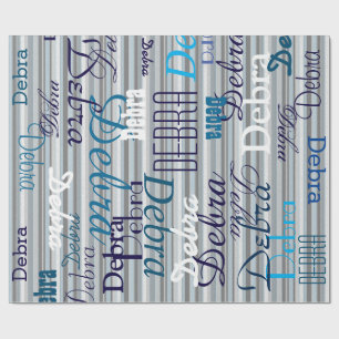 Papel De Regalo Rayas grises / patrón de nombres personalizados