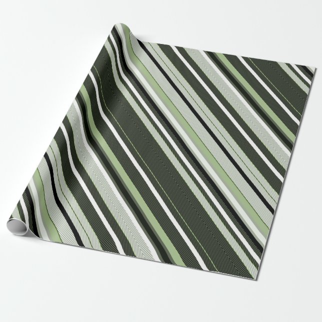 Papel De Regalo Rayas grises, verdes, blancas. (Desenrollado)