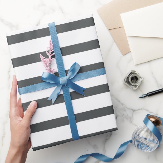 Papel De Regalo Rayas grises y blancas (Regalar)