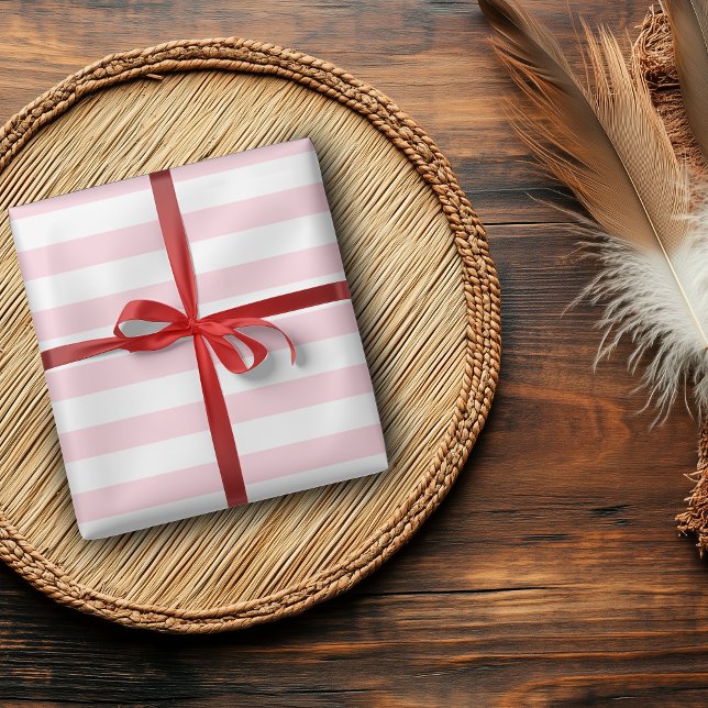 Papel De Regalo Rayas horizontales anchas de rosa pastel y blanco (Subido por el creador)