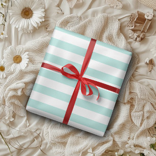 Papel De Regalo Rayas Horizontales Anchas Turquesa Claro y Blanco