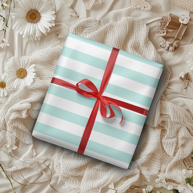 Papel De Regalo Rayas Horizontales Anchas Turquesa Claro y Blanco (Subido por el creador)
