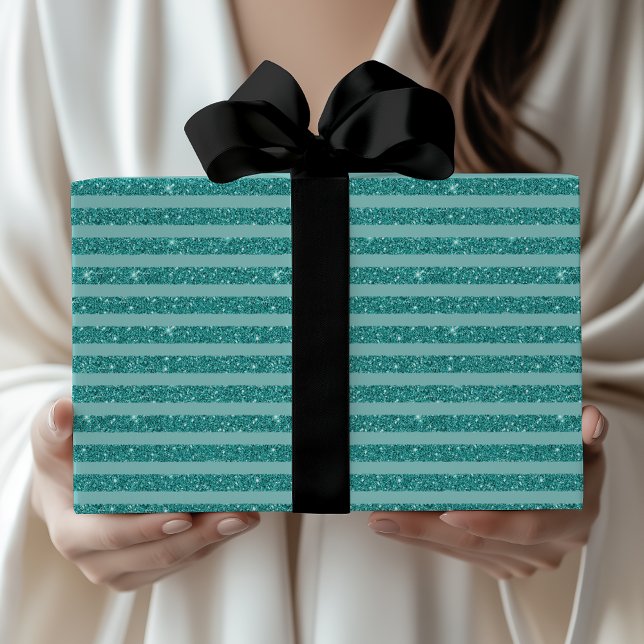 Papel De Regalo Rayas Horizontales de Estilo Brillo Verde Turquesa (Subido por el creador)