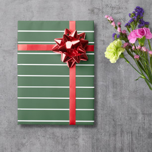 Papel De Regalo Rayas Horizontales Finas Verde Cazador y Blanco
