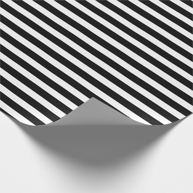 Papel De Regalo Rayas Horizontales Simples de Blanco y Negro (Esquina)