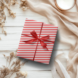Papel De Regalo Rayas Horizontales Simples de Rojo Rosado y Blanco