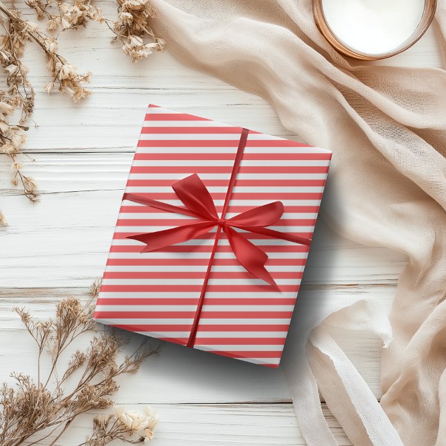 Papel De Regalo Rayas horizontales simples de rojo rosado y blanco (Subido por el creador)