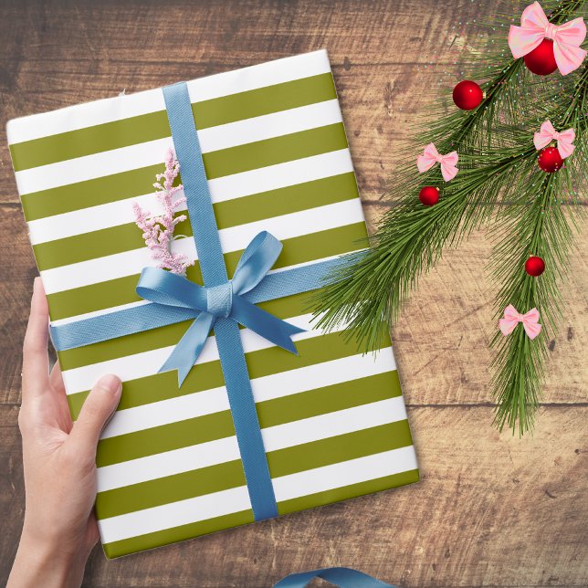Papel De Regalo Rayas horizontales simples de verde oliva y blanco (Subido por el creador)