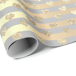 Papel De Regalo Rayas Líneas Corazón Champaigne Oro Gris Lux