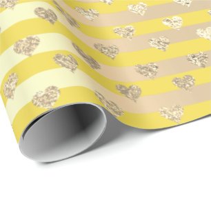 Papel De Regalo Rayas Líneas Corazones Champaigne Oro Amarillo
