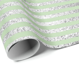 Papel De Regalo Rayas Líneas Mint Verde Pastel Plateado Vip