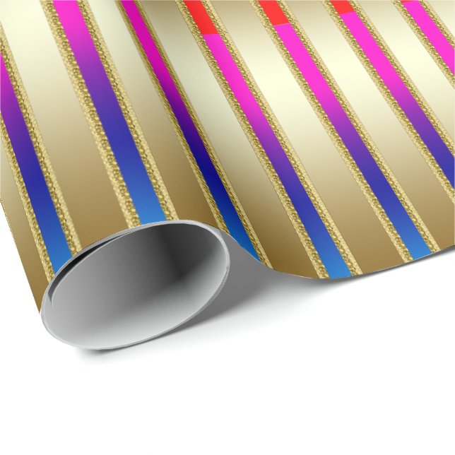 Papel De Regalo Rayas lujosas arcoiris sobre fondo de oro (Esquina del rollo)
