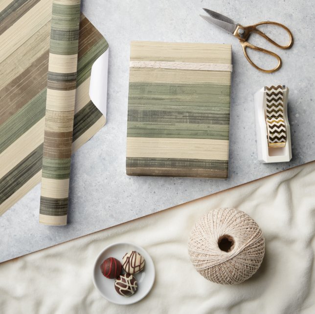 Papel De Regalo Rayas marrones y verdes rústicas (Artesanía)