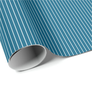 Papel De Regalo Rayas Modernas Clásicas Azul Océano y Blanco