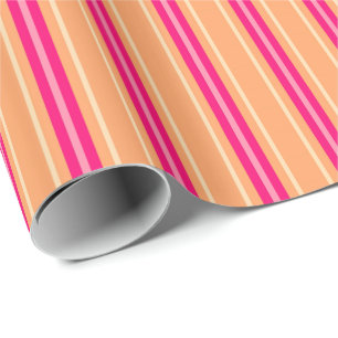 Papel De Regalo Rayas modernas de los mediados de siglo, rosado