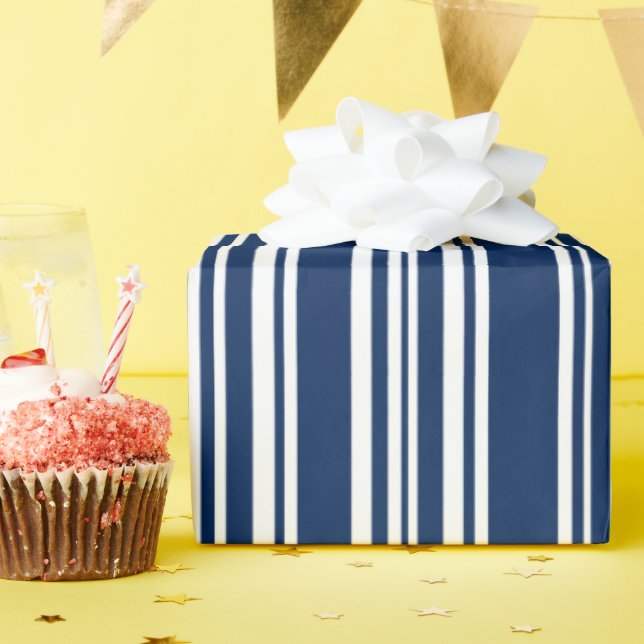 Papel De Regalo Rayas modernas mixtas de índigo y blanco (Fiesta de cumpleaños )