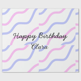 Papel De Regalo Rayas moradas rosadas feliz cumpleaños añadir nomb