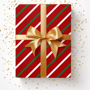 Papel De Regalo Rayas Navideñas Rojas Verdes Festivas