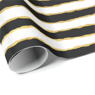 Papel De Regalo Rayas negras del oro blanco