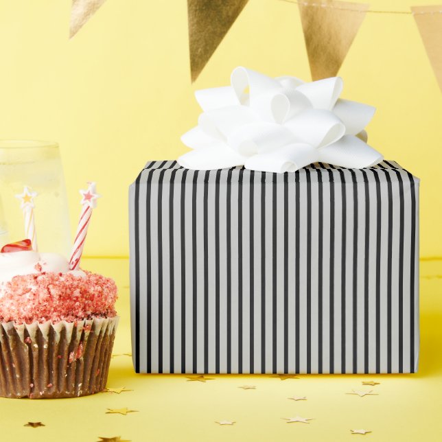 Papel De Regalo Rayas negras grises rayas grises Patrones de línea (Fiesta de cumpleaños )