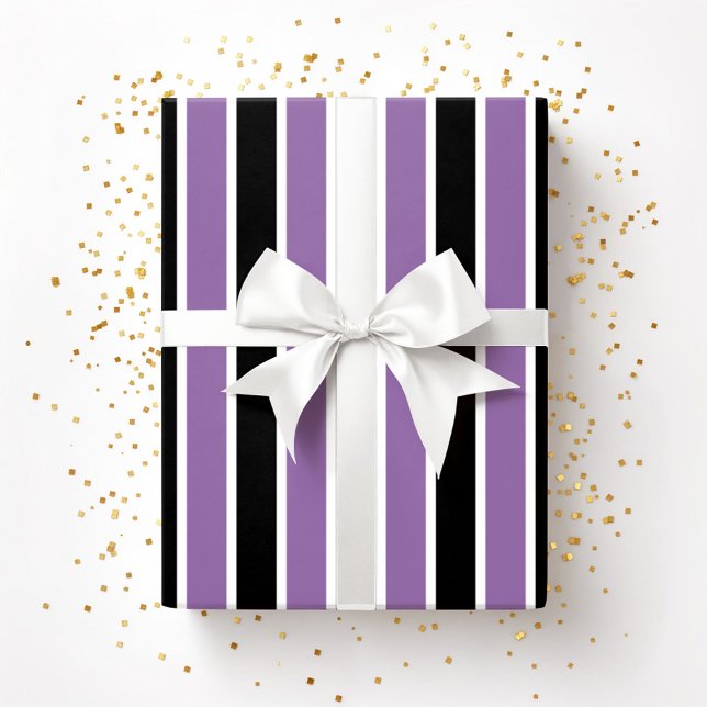 Papel De Regalo Rayas negras púrpuras de Halloween (Halloween Purple Black Stripes Wrapping Paper)