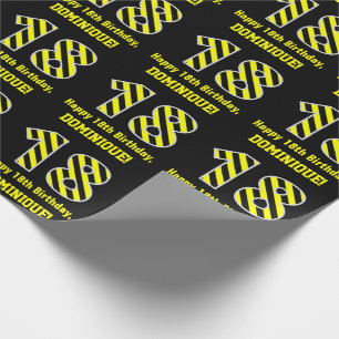 Papel De Regalo Rayas Negras y Amarillas "18"; Cumpleaños 18 + Nom
