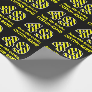 Papel De Regalo Rayas Negras y Amarillas "49"; Cumpleaños número 4
