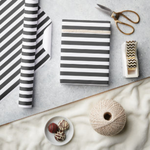 Papel De Regalo Rayas Negras y Blancas Minimalistas Elegantes