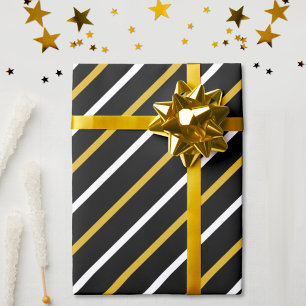Papel De Regalo Rayas Negras y Blancas sobre Fondo Negro