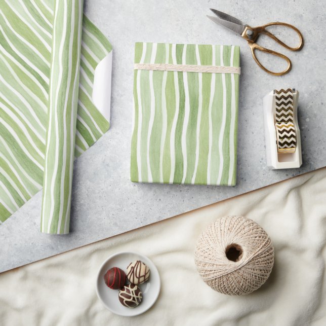 Papel De Regalo Rayas Onduladas de Crema Verde Lima (Artesanía)