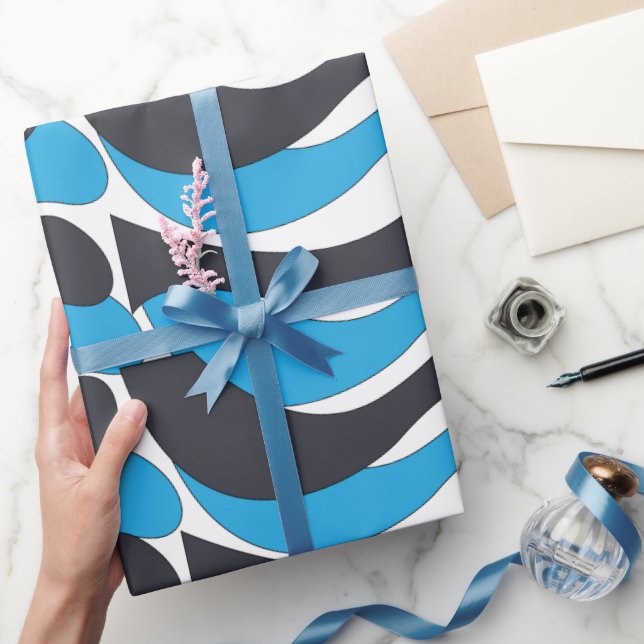 Papel De Regalo Rayas onduladas grises azules (Regalar)