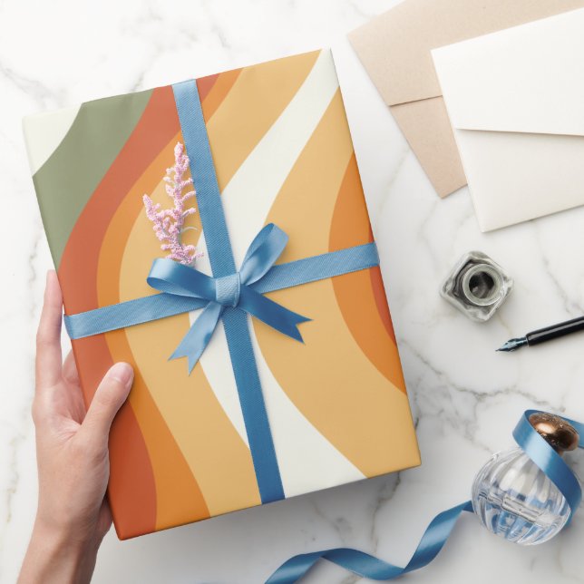 Papel De Regalo Rayas onduladas Retro Groovy 70 (Regalar)