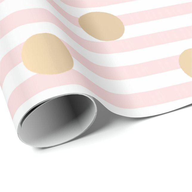 Papel De Regalo Rayas Pastel Rosa Rosa Líneas Blancas Puntos Polka (Esquina del rollo)