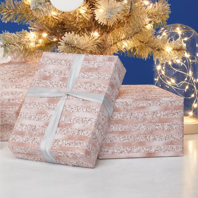 Papel De Regalo Rayas Purpurinas de vidrio rosado de Rubor (Vacaciones)