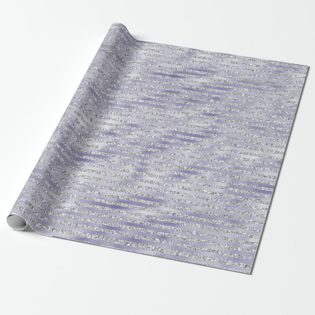 Papel De Regalo Rayas Purpurinas Glitzy Morado Plateado (Desenrollado)