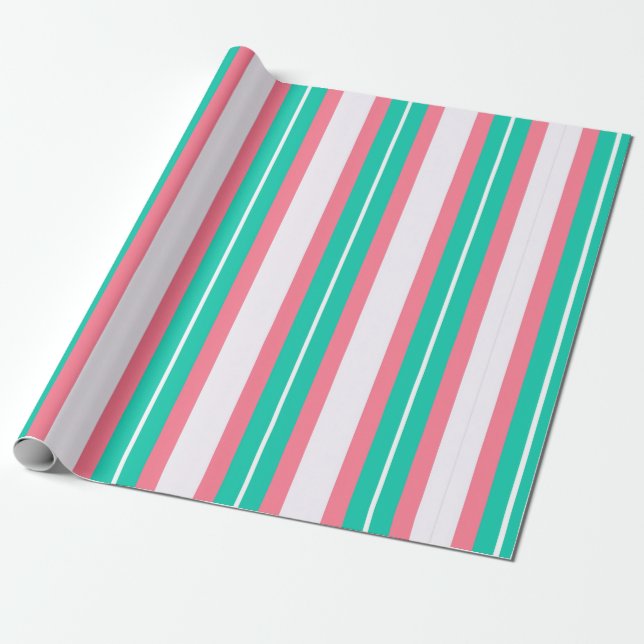 Papel De Regalo Rayas retro - rosa Verde azulado (Desenrollado)