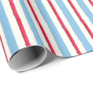 Papel De Regalo Rayas rojas blancas y azules de acuarela