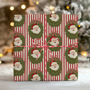 Papel De Regalo Rayas Rojas Retrodivertidas Cara de Santa Toile de
