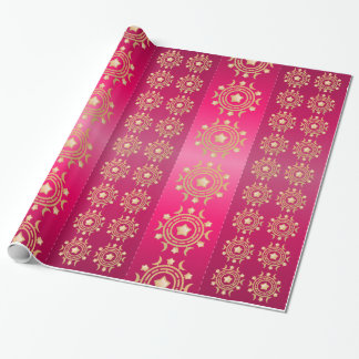 Papel De Regalo Rayas rojas y de fucsia con lunas de oro y estrell