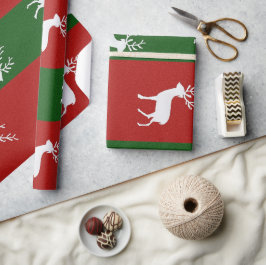 Papel De Regalo Rayas Rojas y Verdes con Silueta Blanca de Reno