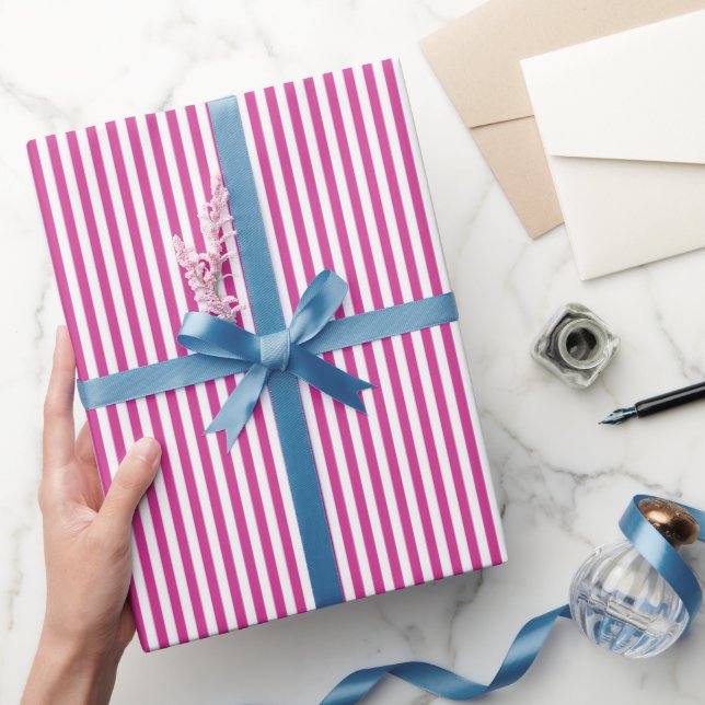 Papel De Regalo Rayas Rosa Magenta y Blanco (Regalar)