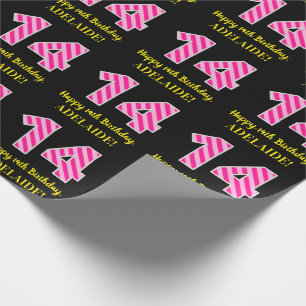 Papel De Regalo Rayas rosadas "14" de la diversión; 14to