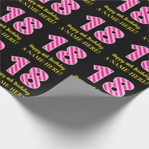 Papel De Regalo Rayas rosadas "18" de la diversión; Décimo octav