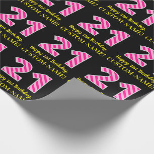 Papel De Regalo Rayas rosadas "21" de la diversión; 21ro