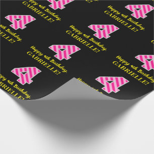 Papel De Regalo Rayas rosadas "4" de la diversión; 4to cumpleaño