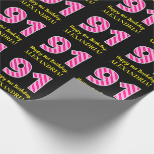 Papel De Regalo Rayas rosadas "91" de la diversión; 91.o