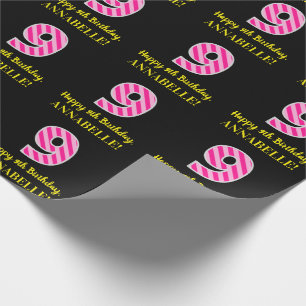 Papel De Regalo Rayas rosadas "9" de la diversión; 9no cumpleaño