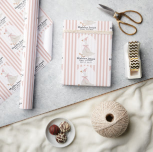 Papel De Regalo Rayas rosadas acuarela ducha de bebé niña ganso