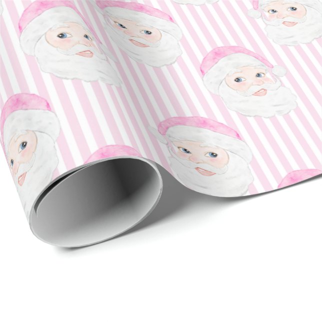 Papel De Regalo Rayas rosadas de Santa Hat Pink (Esquina del rollo)