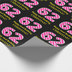 Papel De Regalo Rayas rosadas divertidas "62"; Feliz cumpleaños nú